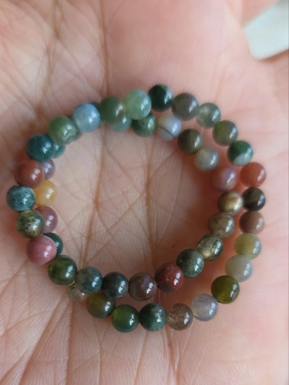 Indian Moss Agate Beaded Stretch Bracelet - Picture 4 of 6